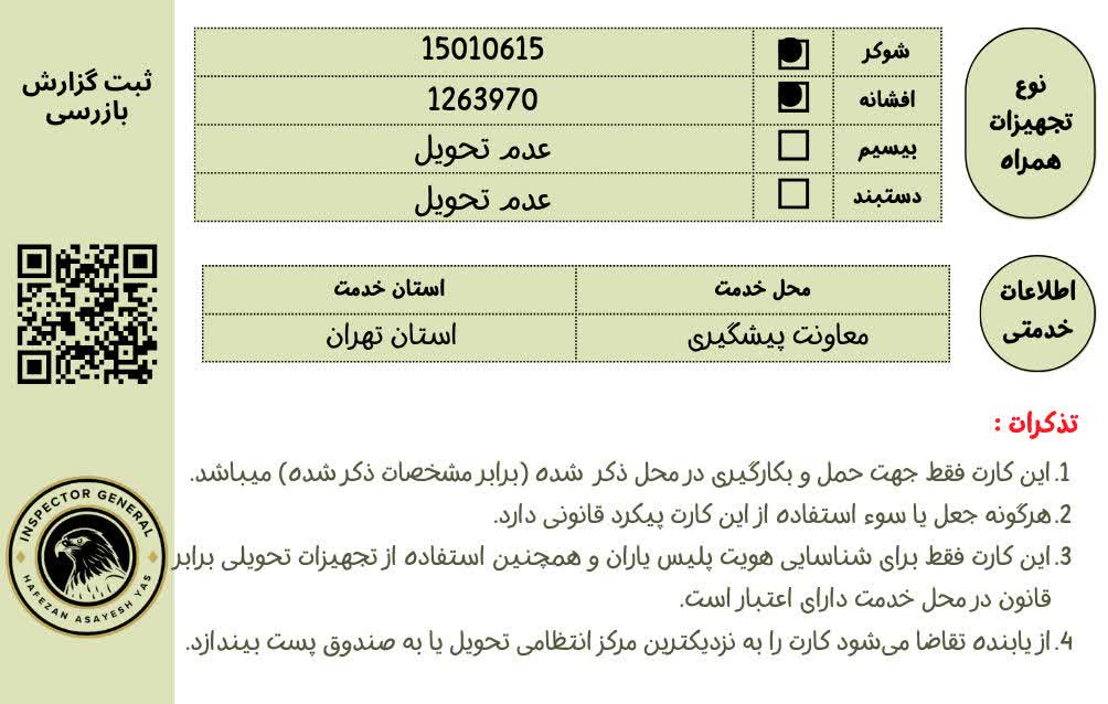 تعرفه پلیس یاران بروز شد! - حافظان آسایش یاس